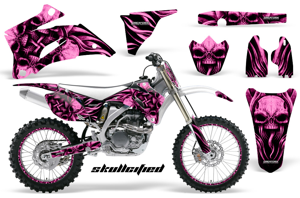 Yamaha YZ 250F 450F 06-09 Graphics Kit Skullcified Pink Flat NP Rims White